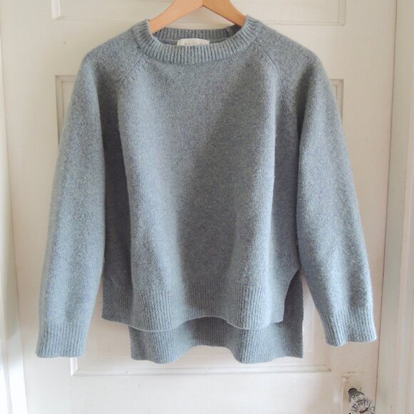 Olive Blue Unbalanced Crew Neck Wool Blend Sweater M/L - Picture 1 of 10